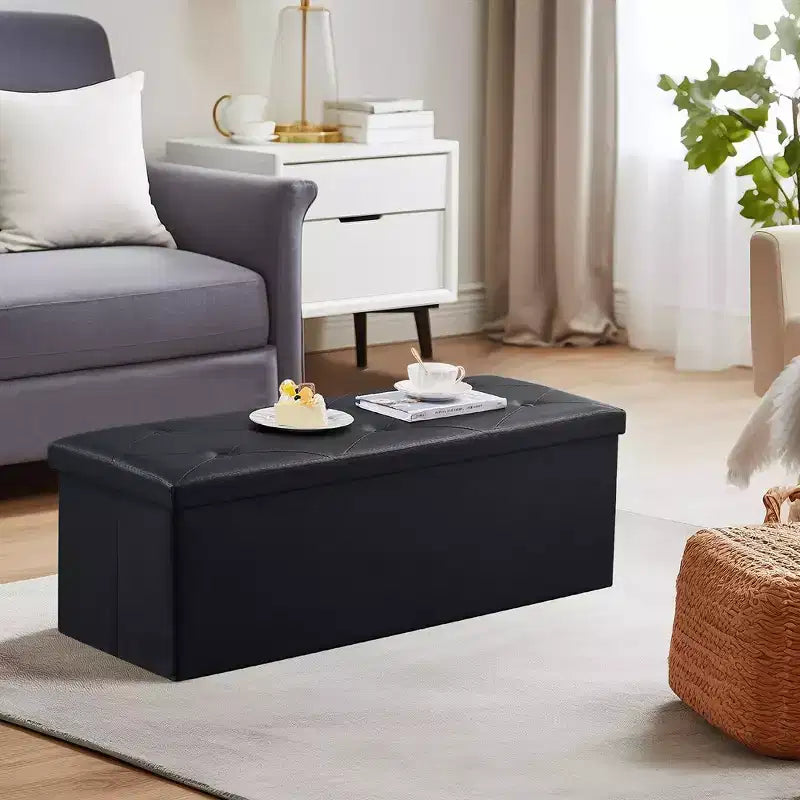 Panca pouf contenitore pieghevole, similpelle, capacità 300 kg, 40 cm L x 38 cm H