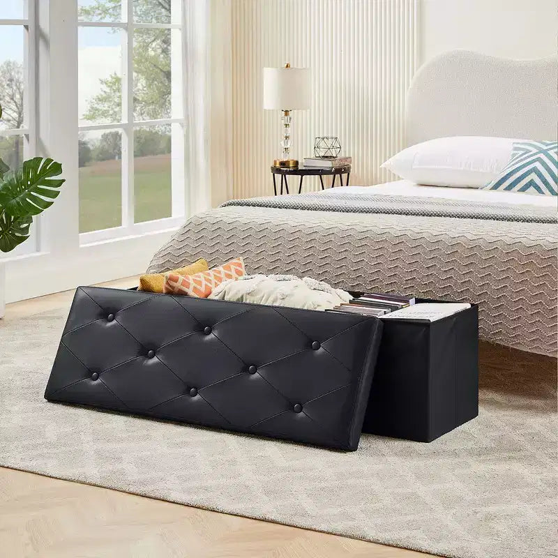 Panca pouf contenitore pieghevole, similpelle, capacità 300 kg, 40 cm L x 38 cm H