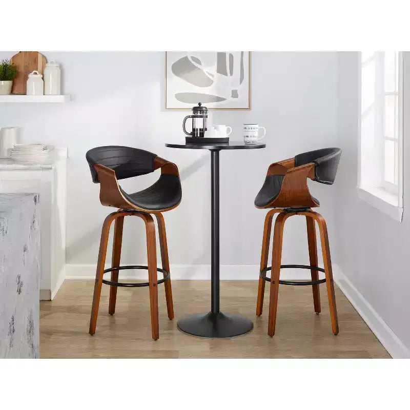 Sgabelli da bar girevoli da 30" con braccioli, ecopelle e struttura in legno, set da 2, 113 kg