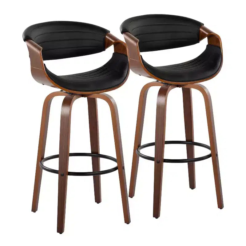 Sgabelli da bar girevoli da 30" con braccioli, ecopelle e struttura in legno, set da 2, 113 kg