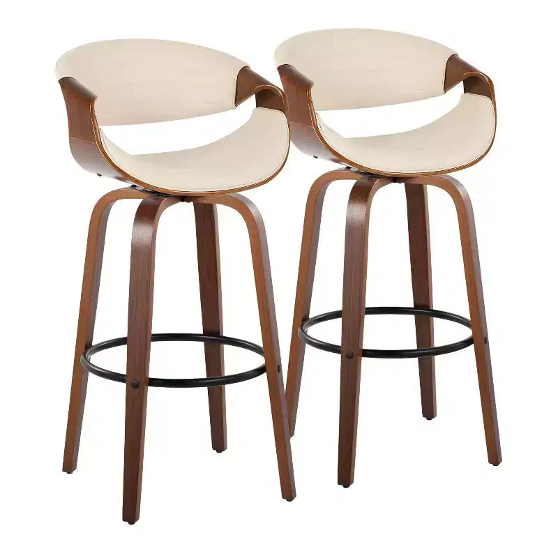 Sgabelli da bar girevoli da 30" con braccioli, ecopelle e struttura in legno, set da 2, 113 kg