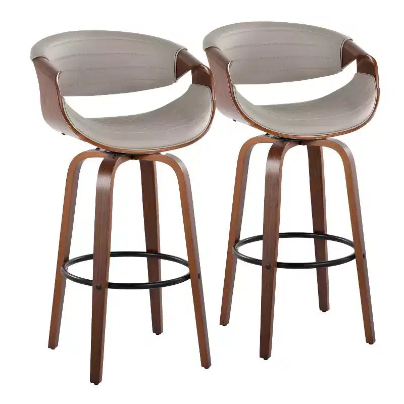 Sgabelli da bar girevoli da 30" con braccioli, ecopelle e struttura in legno, set da 2, 113 kg