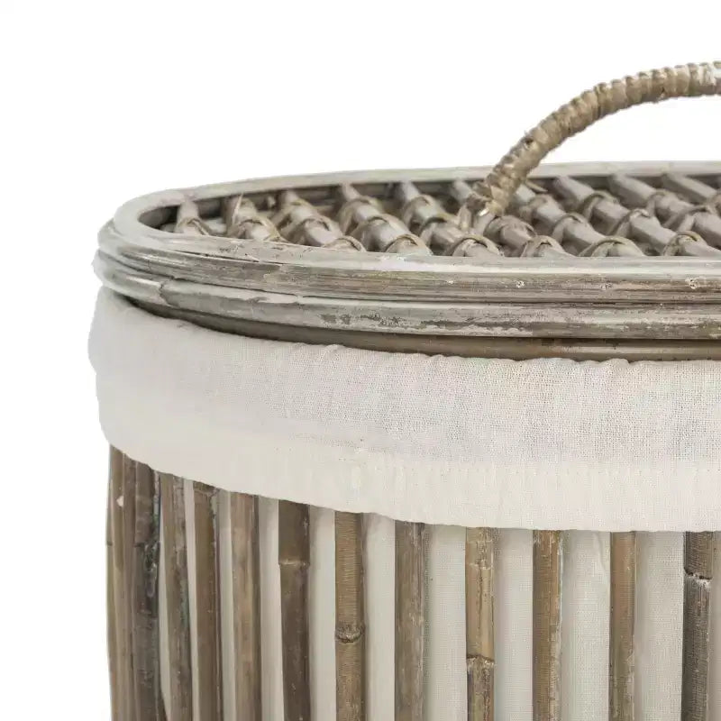 Cesto Portabiancheria in Rattan con Fodera Rimovibile e Coperchio Richiudibile, Lavaggio Bianco, Set da 2