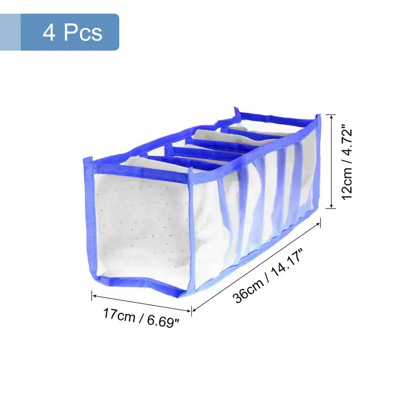 Contenitori organizer pieghevoli in rete di nylon per cassetti, a 7 scomparti, 36x17x12 cm, set da 4