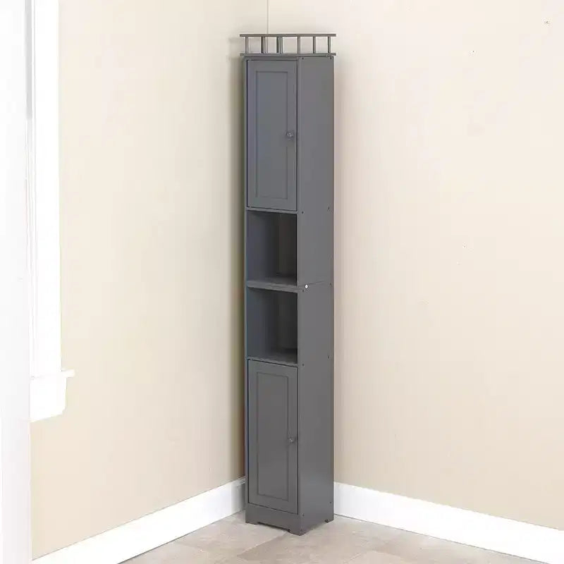 Mobiletto contenitore stretto per bagno, 4 ante e 2 ripiani aperti, 24 cm L x 20 cm P x 161 cm H