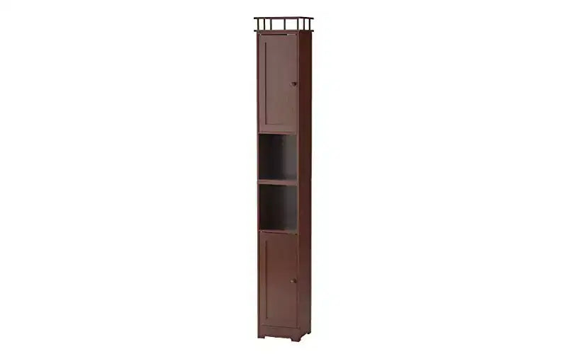 Mobiletto contenitore stretto per bagno, 4 ante e 2 ripiani aperti, 24 cm L x 20 cm P x 161 cm H