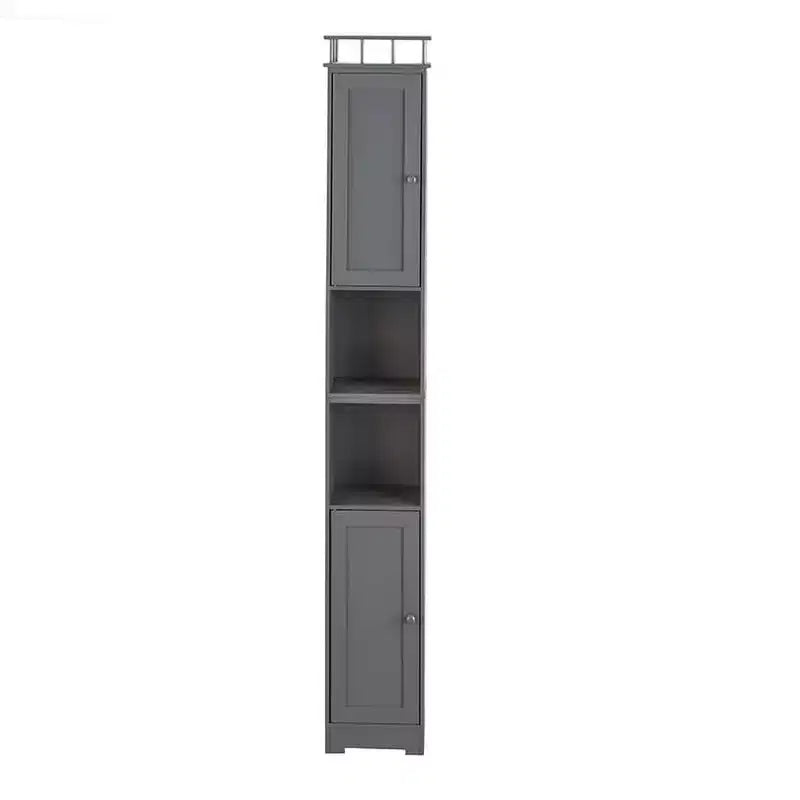 Mobiletto contenitore stretto per bagno, 4 ante e 2 ripiani aperti, 24 cm L x 20 cm P x 161 cm H